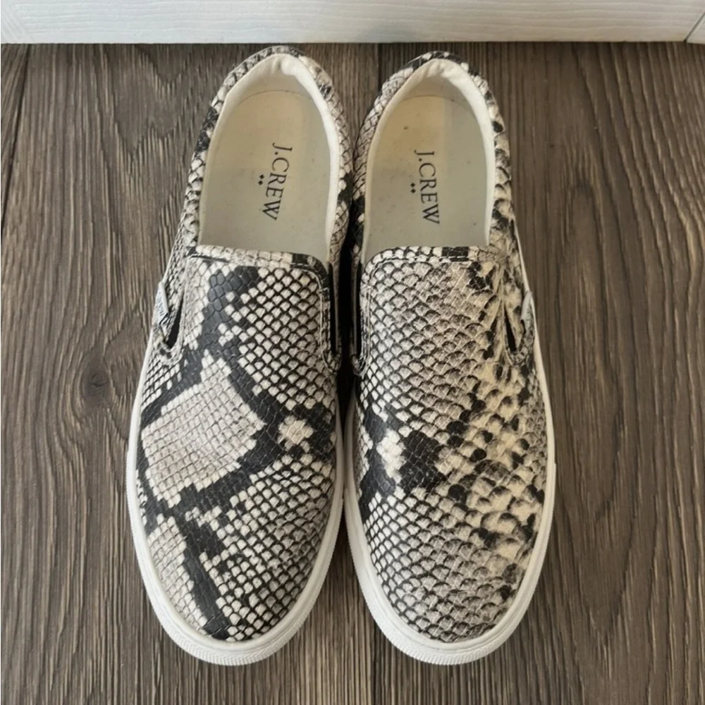 J. CREW Roadtrip Snakeskin-Embossed Slip-On Sneakers